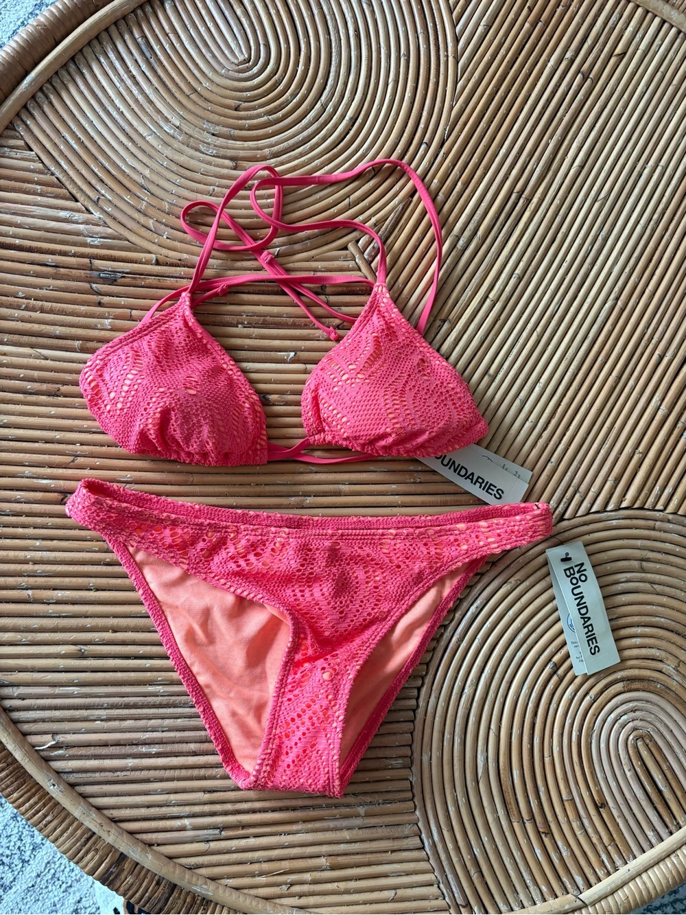 No Boundaries Coral-Orange & Hot Pink Crochet Bikini Set